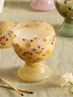 Anthropologie Terrain Hand-painted Candle Ginger Lilly Amber NWT